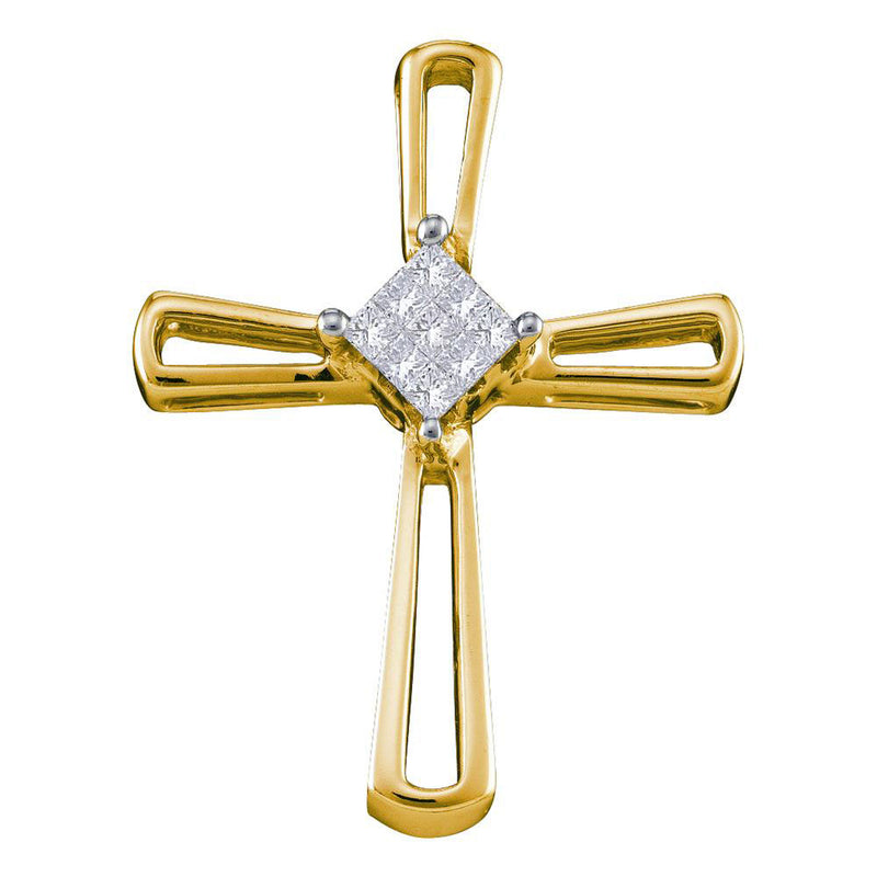 14kt Yellow Gold Womens Princess Diamond Cross Pendant 1/10 Cttw