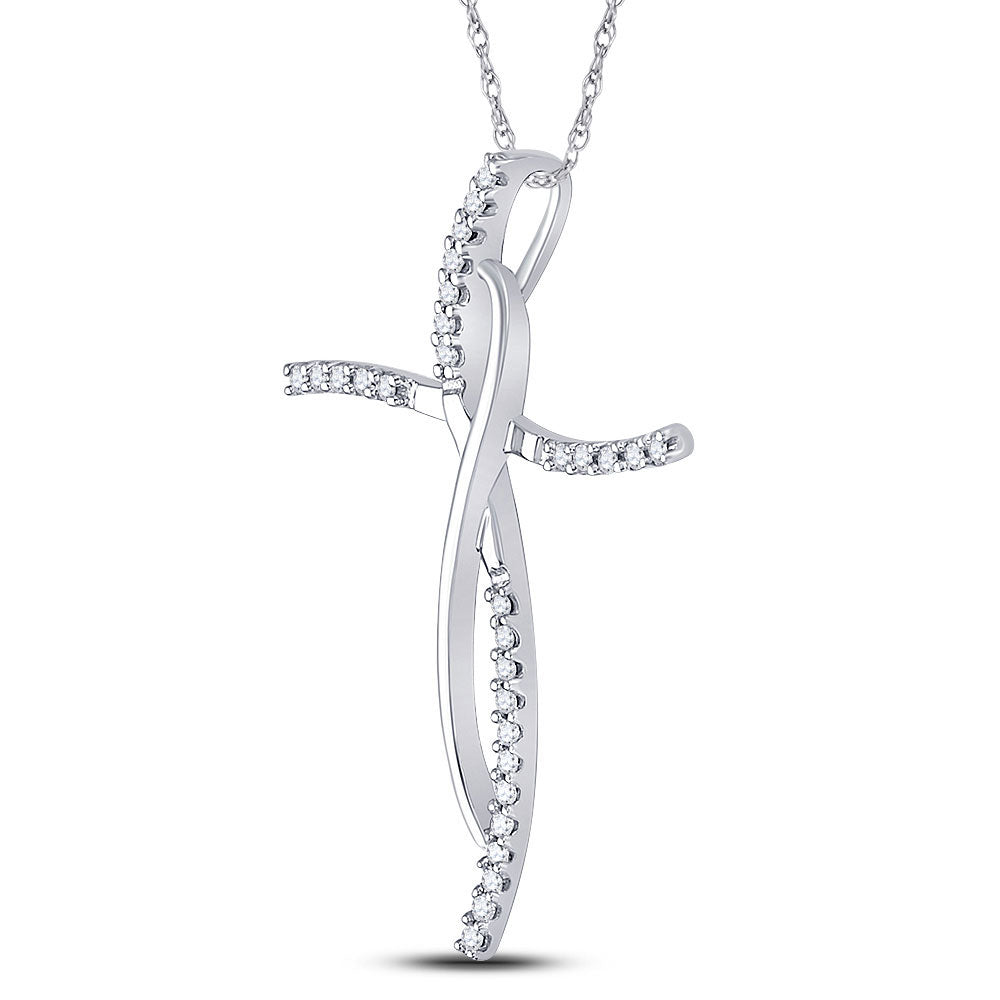 14kt White Gold Womens Round Diamond Cross Pendant 1/10 Cttw