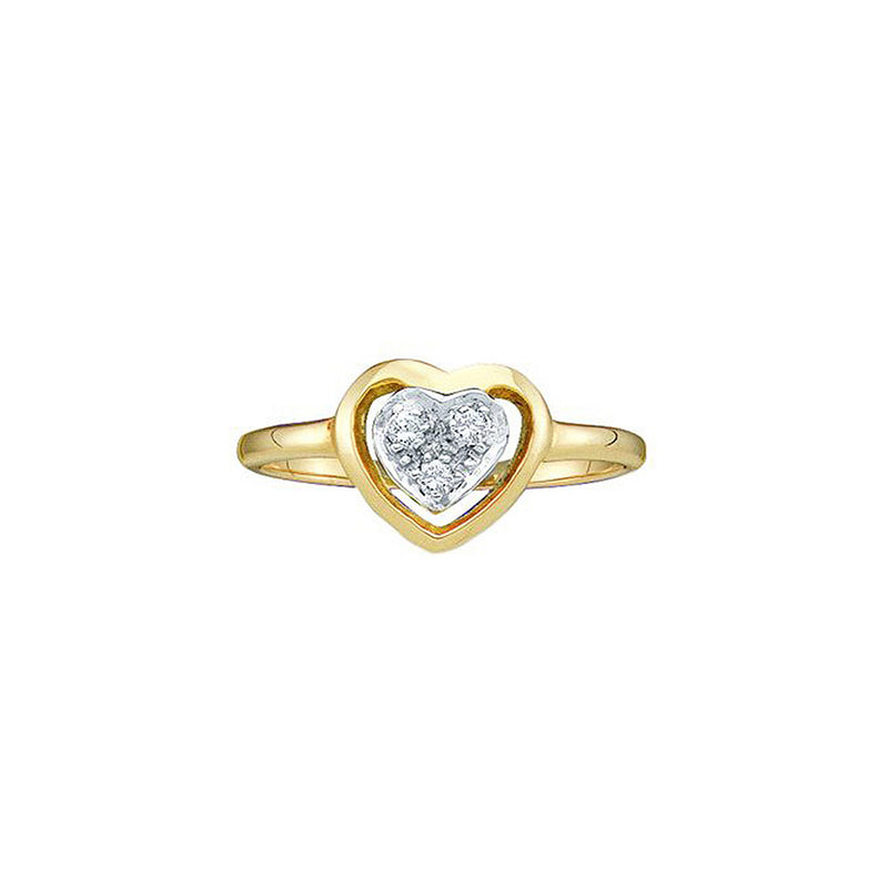 10kt Yellow Gold Womens Round Diamond Simple Heart Cluster Ring 1/20 Cttw