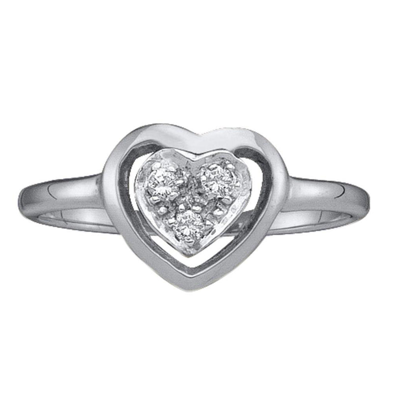 10kt White Gold Womens Round Diamond Simple Heart Cluster Ring 1/20 Cttw