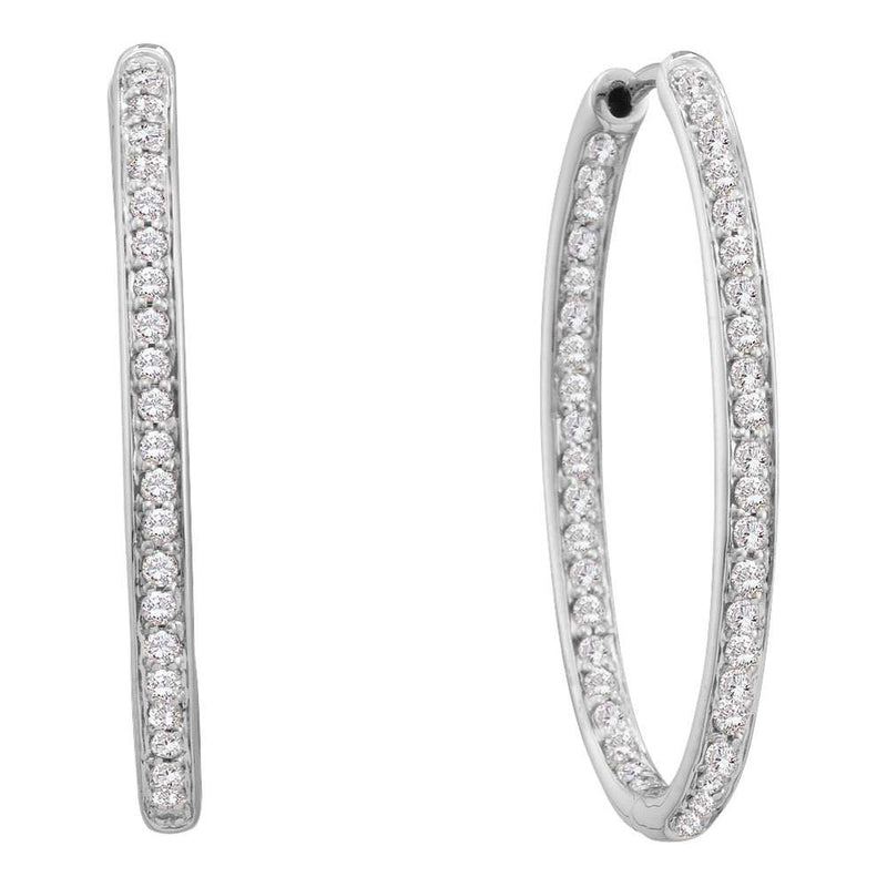 14kt White Gold Womens Round Diamond Inside Outside Endless Hoop Earrings 1/4 Cttw