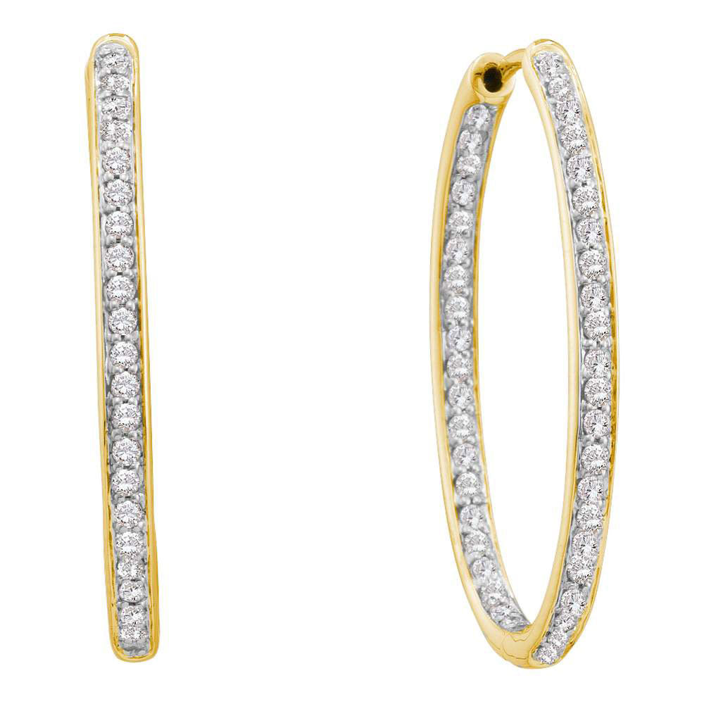 14kt Yellow Gold Womens Round Diamond Inside Outside Endless Hoop Earrings 1/2 Cttw