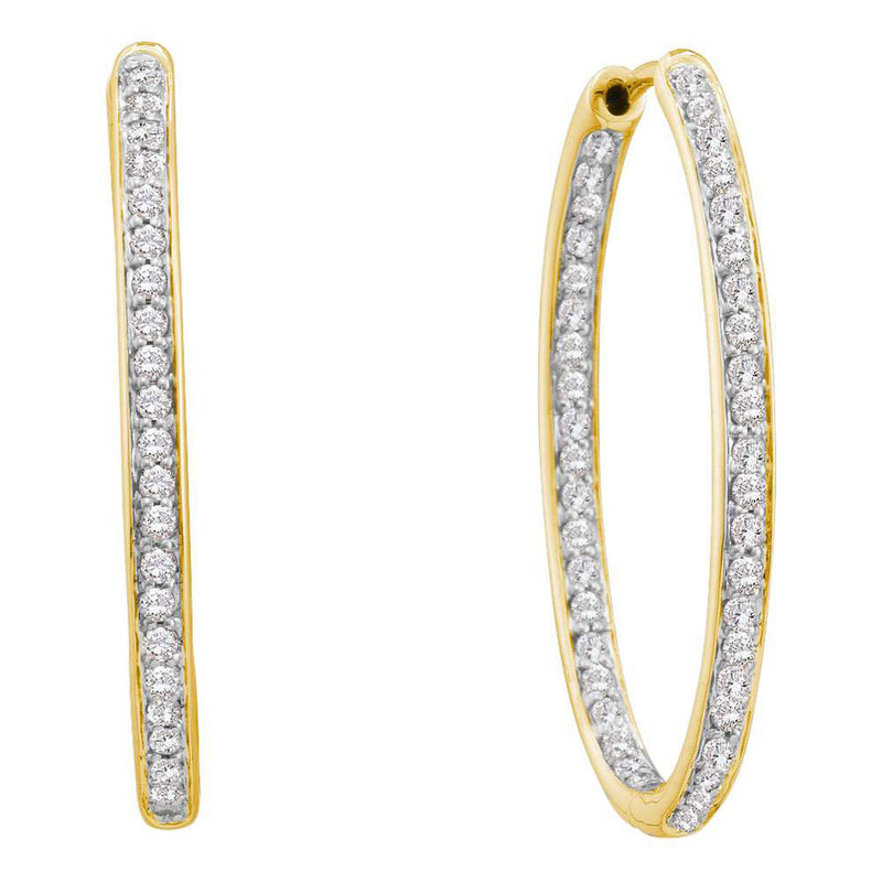 14kt Yellow Gold Womens Round Diamond Inside Outside Endless Hoop Earrings 1/2 Cttw