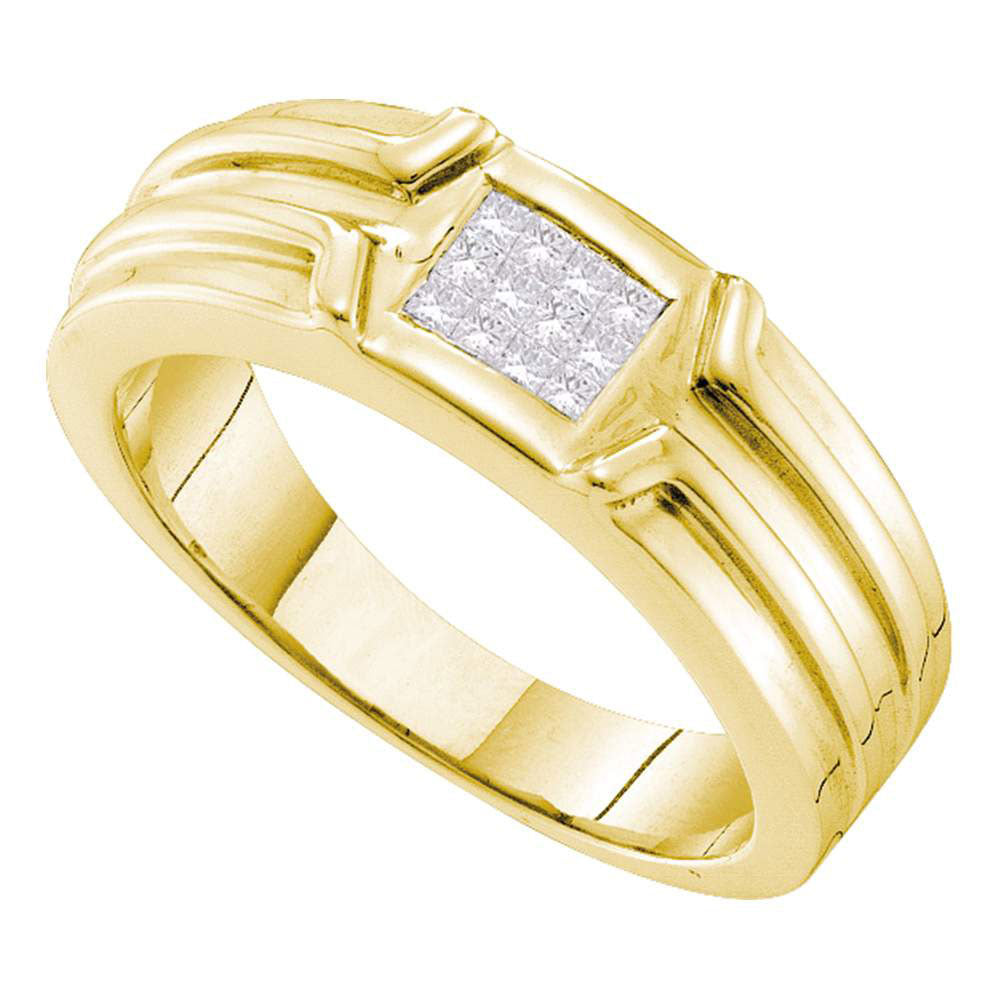 14kt Yellow Gold Mens Princess Diamond Cluster Ridged Wedding Band Ring 1/4 Cttw