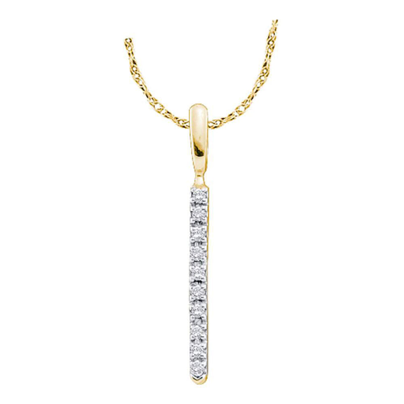 14kt Yellow Gold Womens Round Diamond Slender Stick Drop Pendant 1/20 Cttw