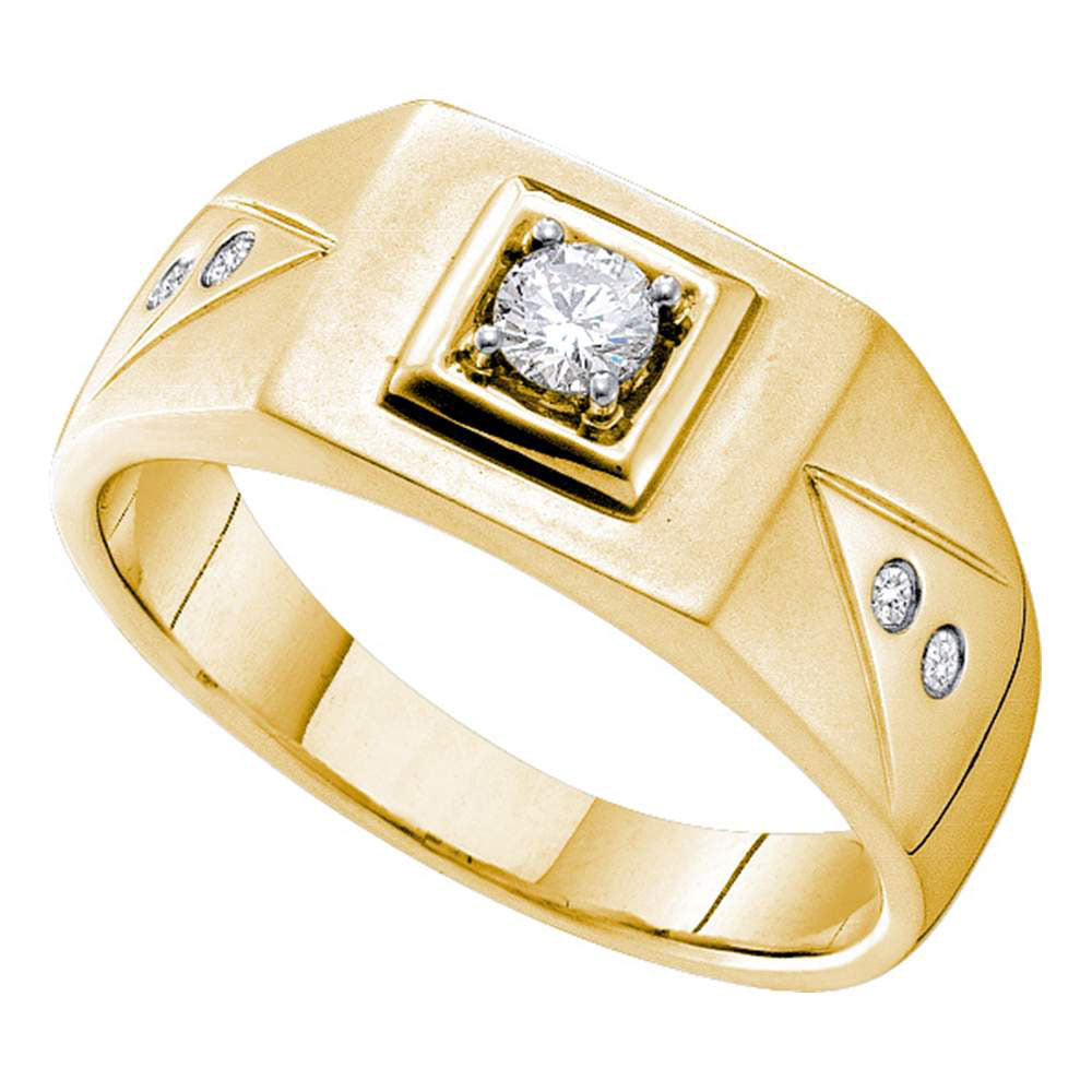 14kt Yellow Gold Mens Round Diamond Solitaire Square Wedding Ring 1/4 Cttw