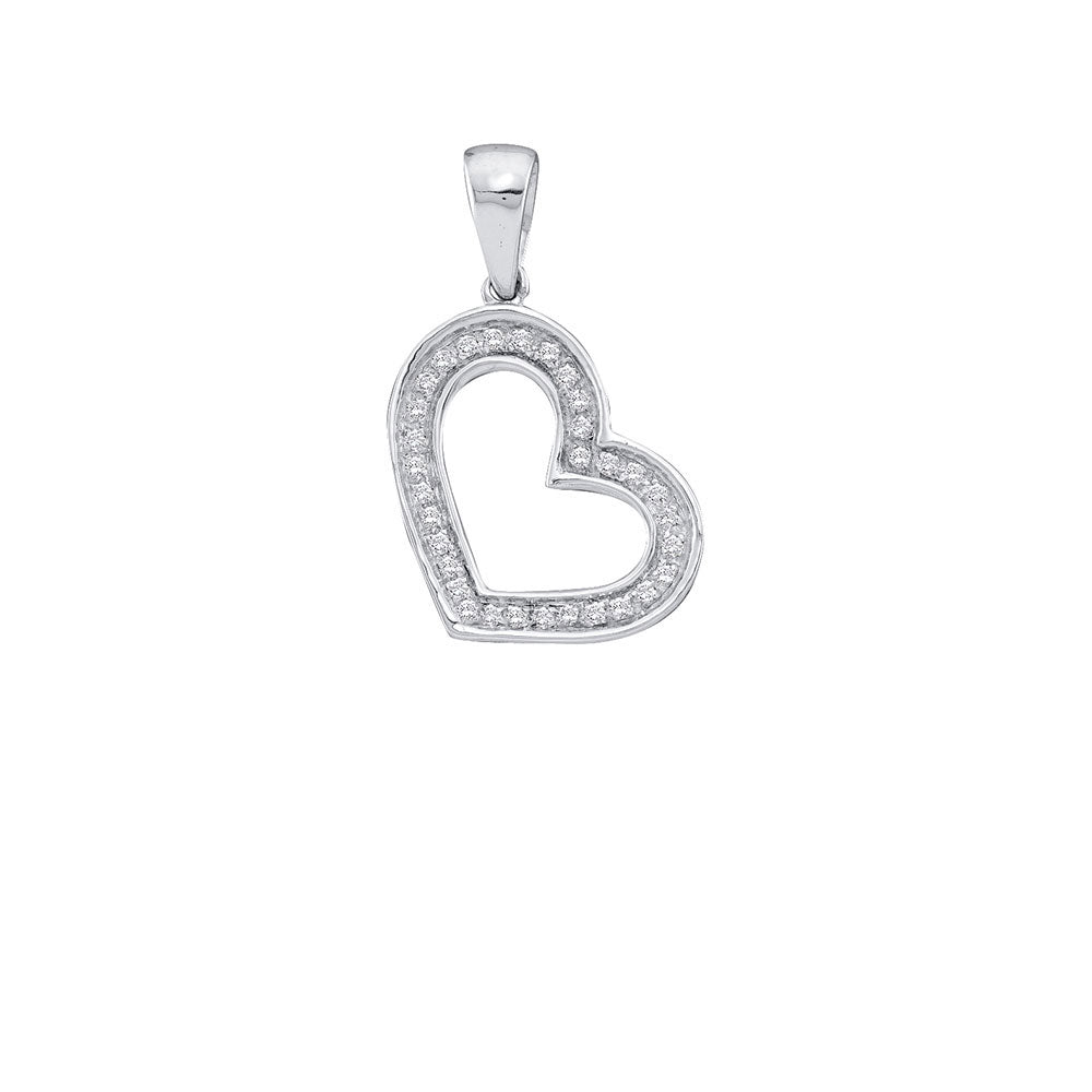 10kt White Gold Womens Round Diamond Heart Pendant 1/10 Cttw