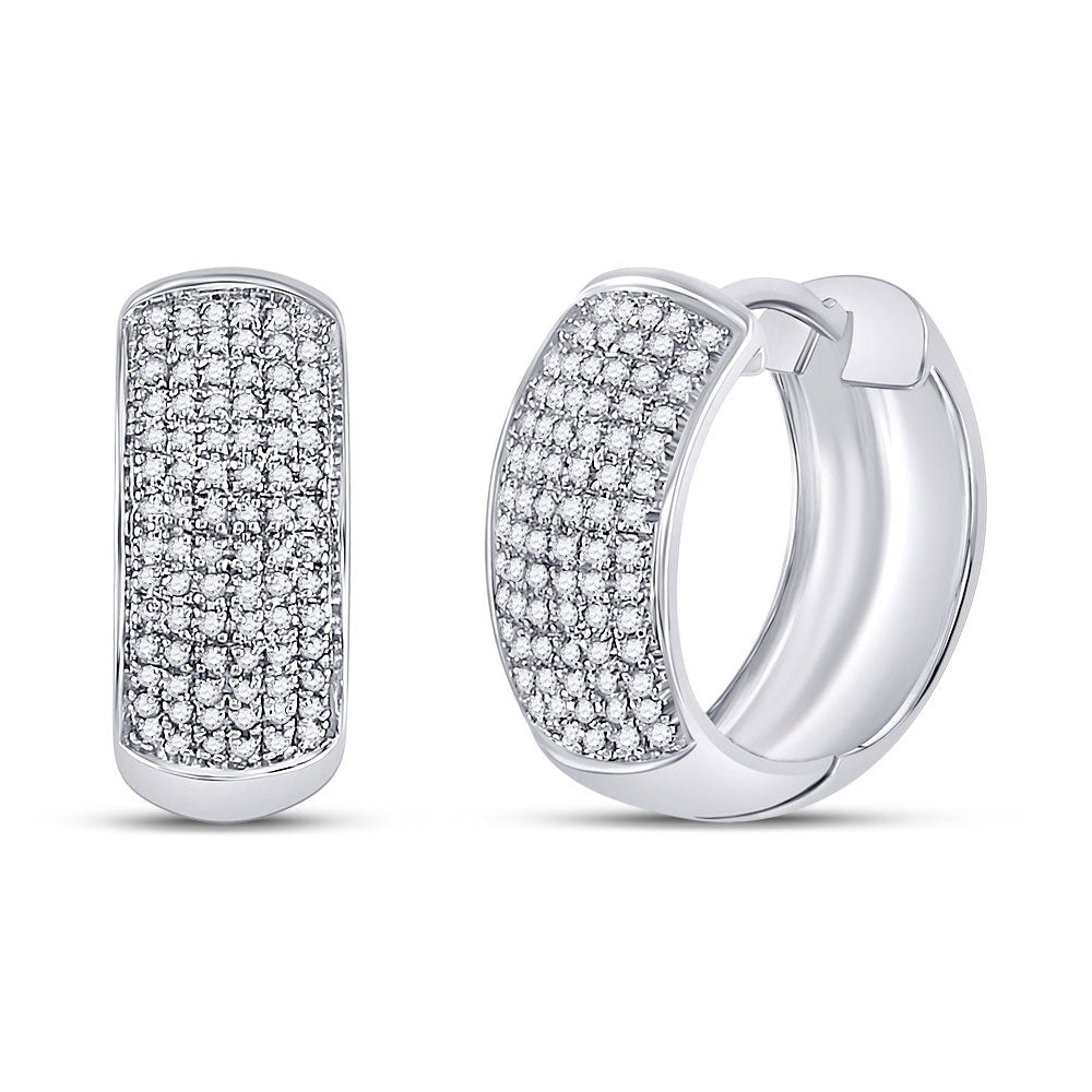 14kt White Gold Womens Round Pave-set Diamond Huggie Hoop Earrings 1/2 Cttw