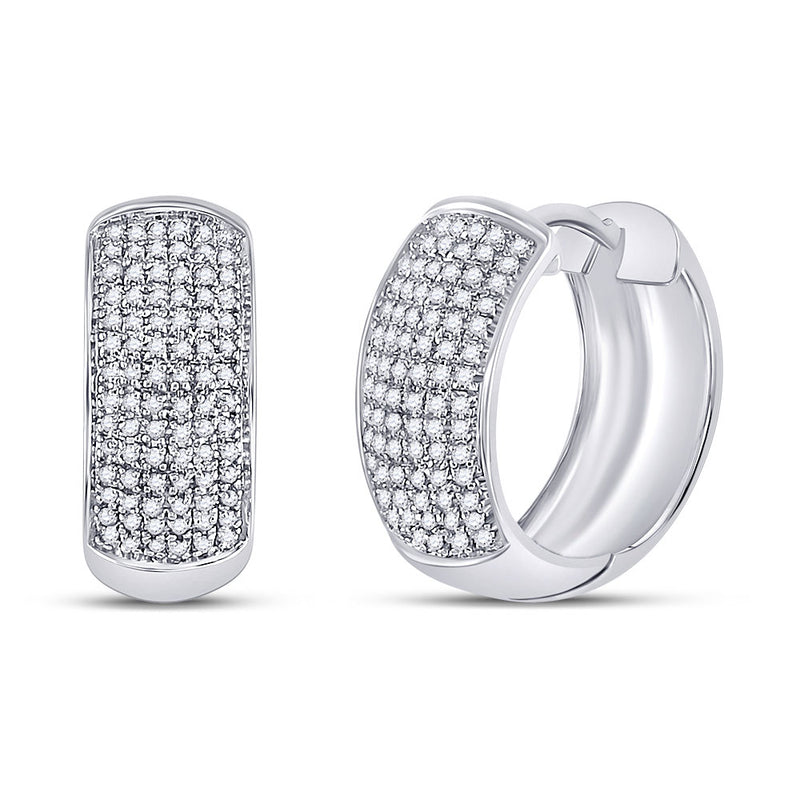 14kt White Gold Womens Round Pave-set Diamond Huggie Hoop Earrings 1/2 Cttw