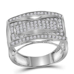 10kt White Gold Mens Round Pave-set Diamond Rectangle Cluster Fashion Ring 1 Cttw