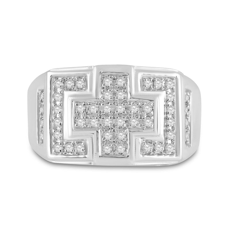 10kt White Gold Mens Round Diamond Cross Cluster Ring 1/3 Cttw