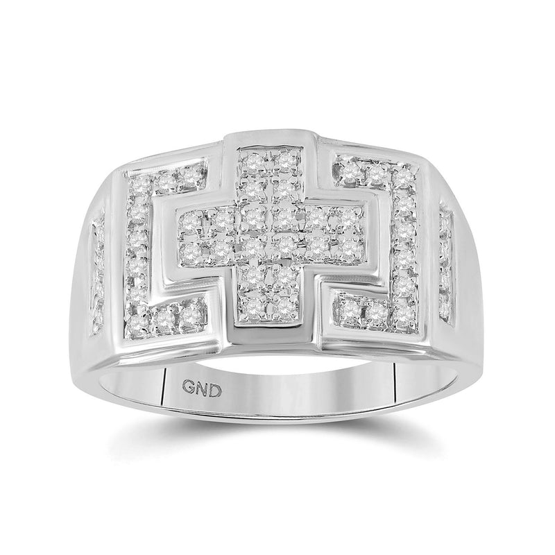 10kt White Gold Mens Round Diamond Cross Cluster Ring 1/3 Cttw