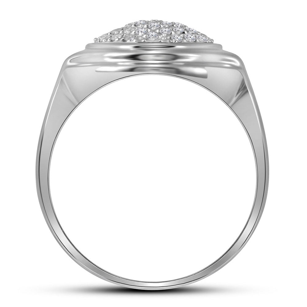 10kt White Gold Mens Round Diamond Circle Cluster Fashion Ring 1/3 Cttw