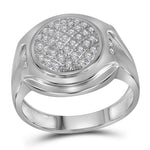 10kt White Gold Mens Round Diamond Circle Cluster Fashion Ring 1/3 Cttw