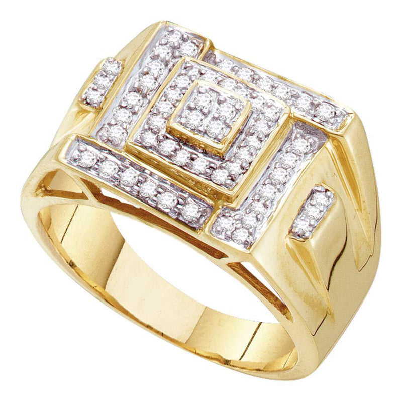 10kt Yellow Gold Mens Round Diamond Square Cluster Ring 1/2 Cttw