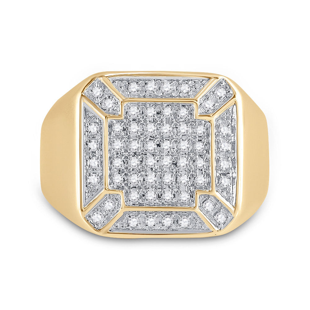 10kt Yellow Gold Mens Round Diamond Square Cluster Ring 1/3 Cttw