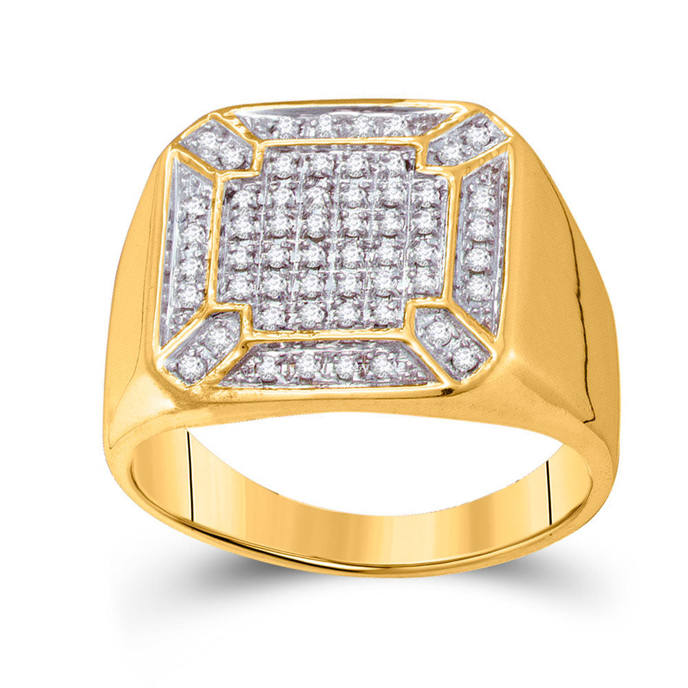 10kt Yellow Gold Mens Round Diamond Square Cluster Ring 1/3 Cttw