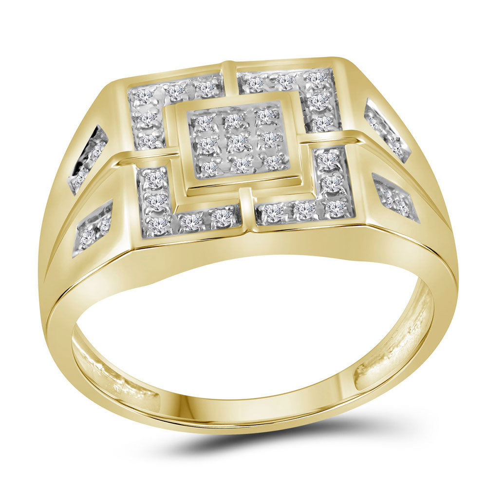 10kt Yellow Gold Mens Round Diamond Square Cluster Ring 1/4 Cttw