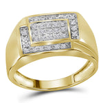 10kt Yellow Gold Mens Round Diamond Rectangle Cluster Ring 1/4 Cttw