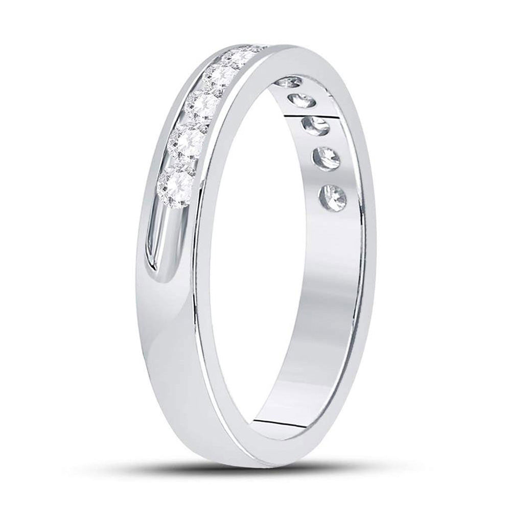 14kt White Gold Womens Machine Set Round Diamond Wedding Channel Band 1/2 Cttw