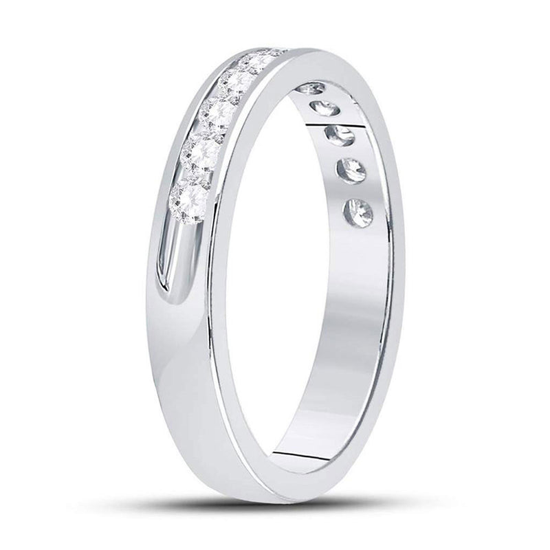 14kt White Gold Womens Machine Set Round Diamond Wedding Channel Band 1/2 Cttw