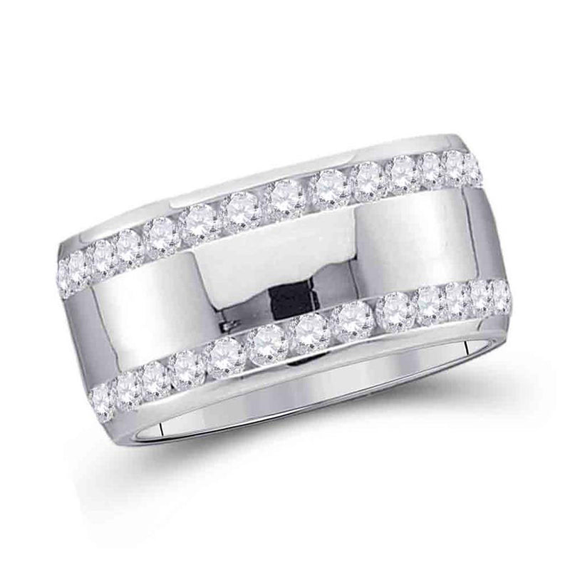 14kt White Gold Womens Round Channel-set Diamond Double Row Wedding Band 1/2 Cttw