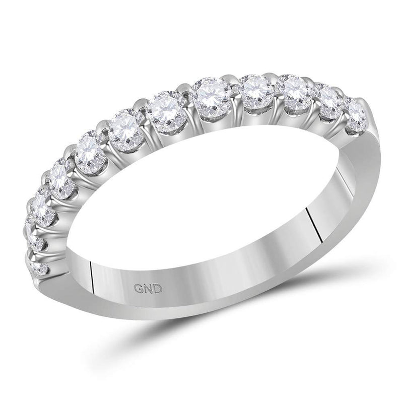 14kt White Gold Womens Machine Set Round Diamond Single Row Wedding Band 1/2 Cttw