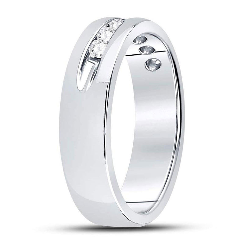 14kt White Gold Mens Round Channel-set Diamond Wedding Band Ring 1/4 Cttw