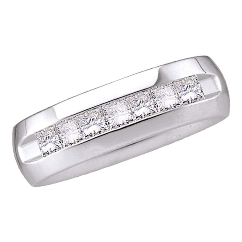 14kt White Gold Mens Princess Diamond Wedding Single Row Band Ring 1/2 Cttw