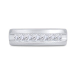 14kt White Gold Mens Machine Set Princess Diamond Wedding Channel Band Ring 1-1/2 Cttw