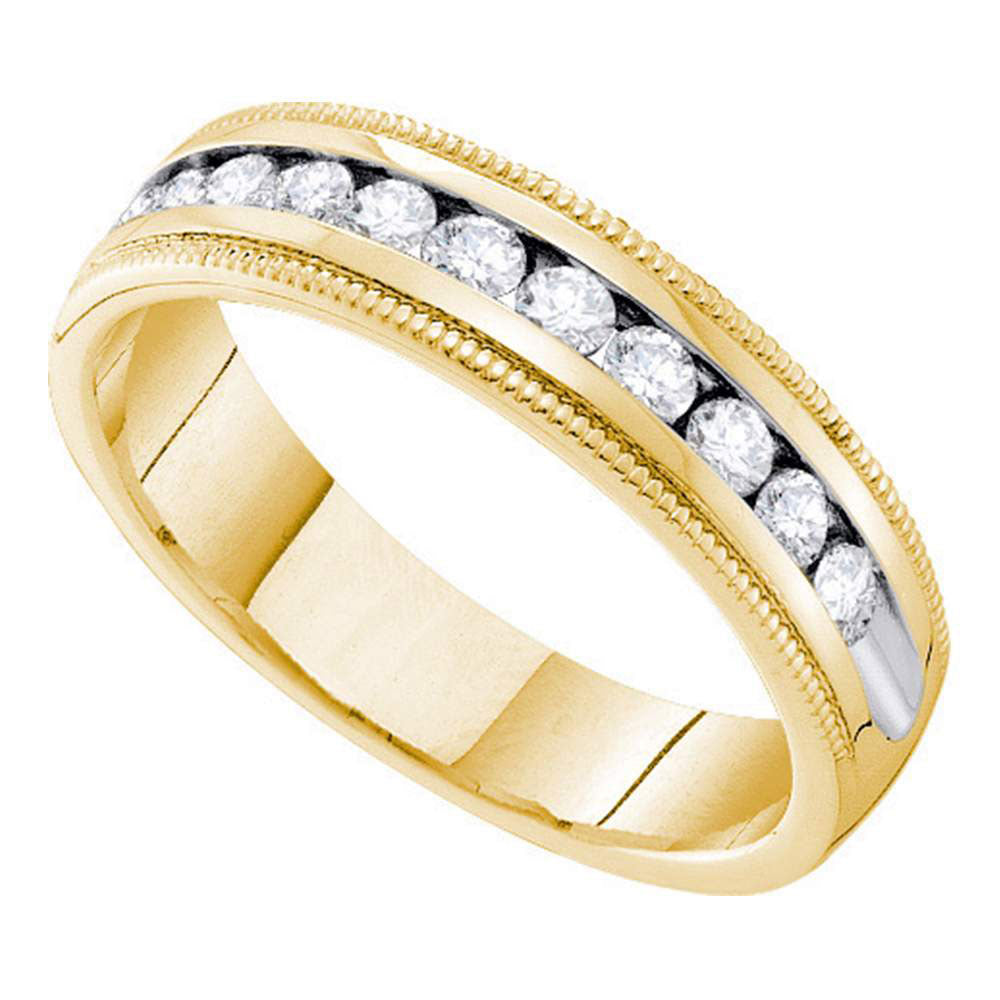 14kt Yellow Gold Womens Round Channel-set Diamond Milgrain Wedding Band 1/4 Cttw