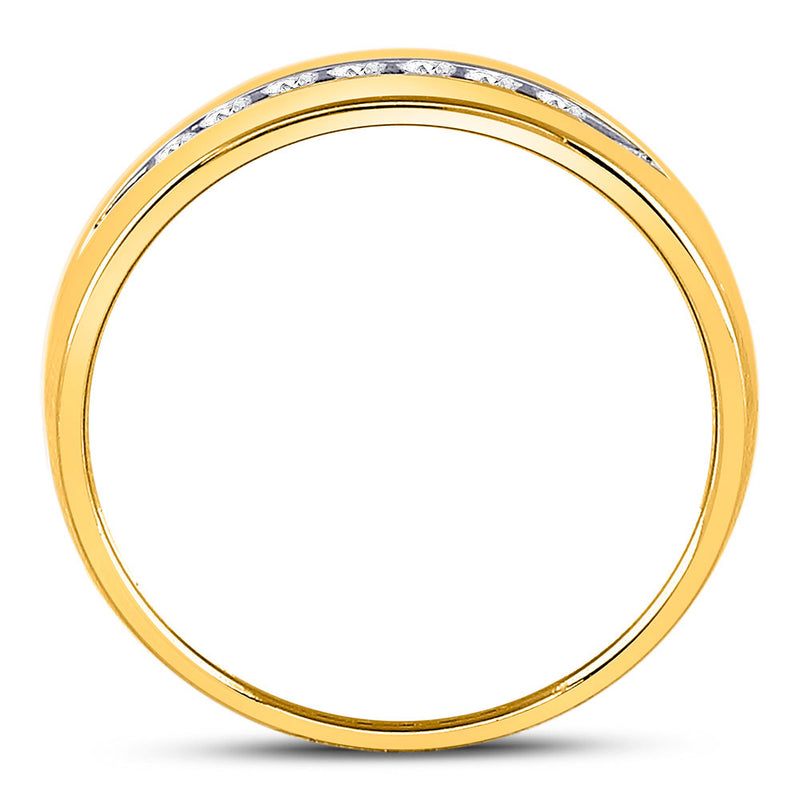 14kt Yellow Gold Mens Machine Set Round Diamond Wedding Channel Band Ring 1/4 Cttw