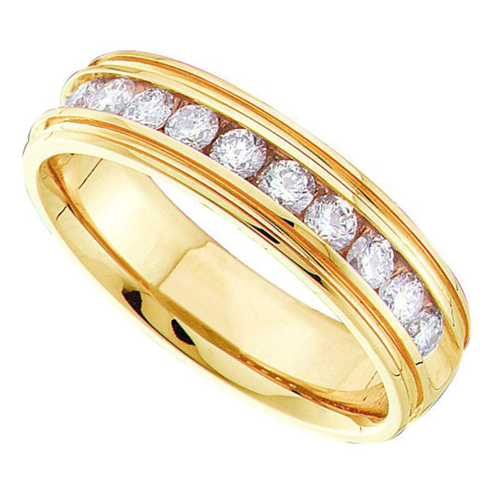 14kt Yellow Gold Mens Round Channel-set Diamond Ridged Edge Wedding Band 1/4 Cttw