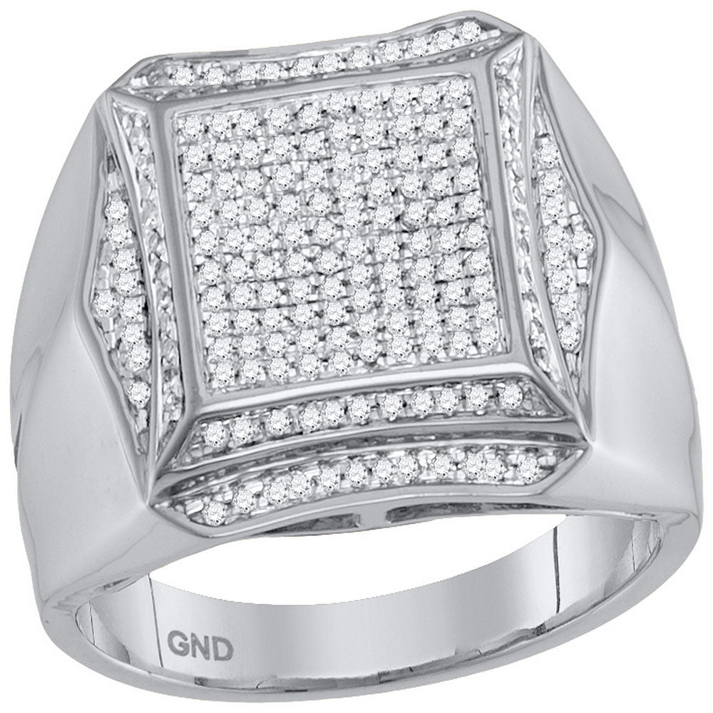 10kt White Gold Mens Round Diamond Square Cluster Ring 5/8 Cttw