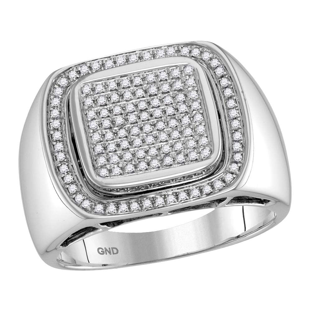 10kt White Gold Mens Round Diamond Square Frame Cluster Ring 1/2 Cttw