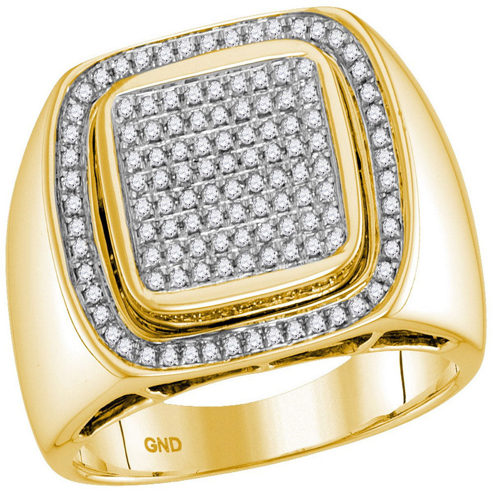 10kt Yellow Gold Mens Round Diamond Square Frame Cluster Ring 1/2 Cttw