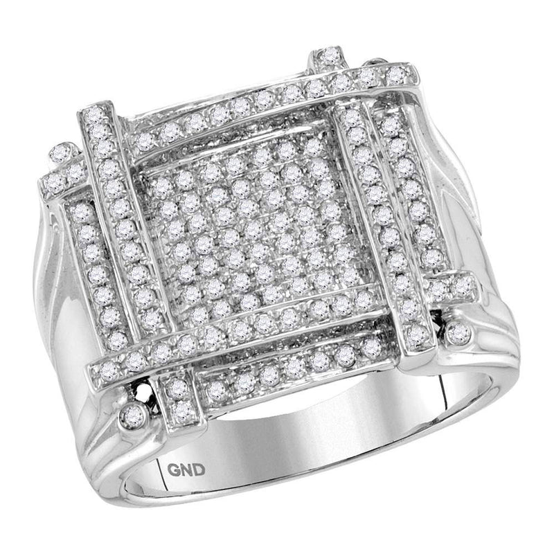 10kt White Gold Mens Round Diamond Square Cluster Ring 3/4 Cttw