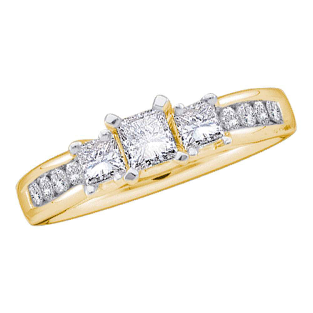 14kt Yellow Gold Princess Diamond 3-stone Bridal Wedding Engagement Ring 7/8 Cttw