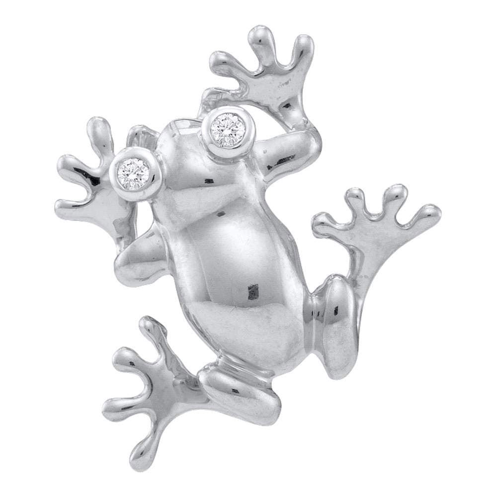 10kt White Gold Womens Round Bezel-set Diamond Frog Eyes Pendant .02 Cttw