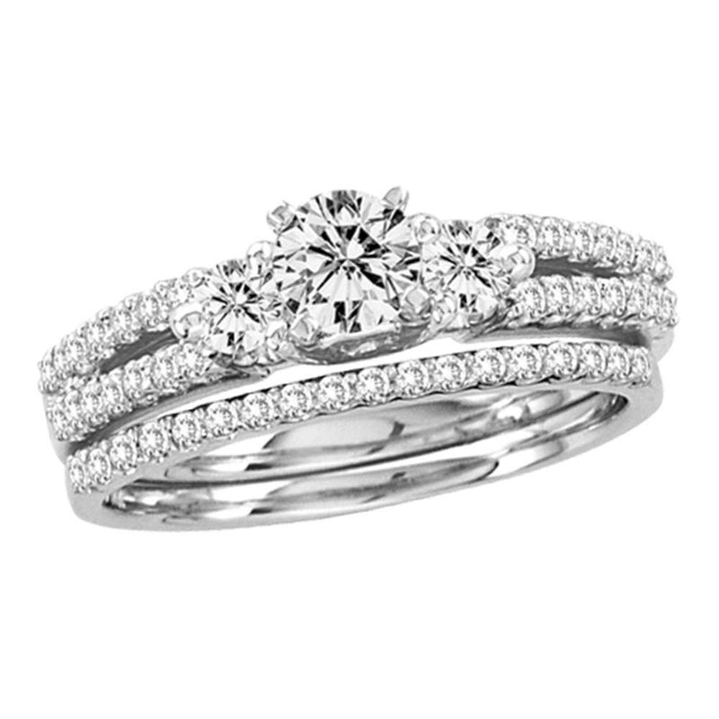 14kt White Gold Round Diamond Bridal Wedding Ring Band Set 1 Cttw