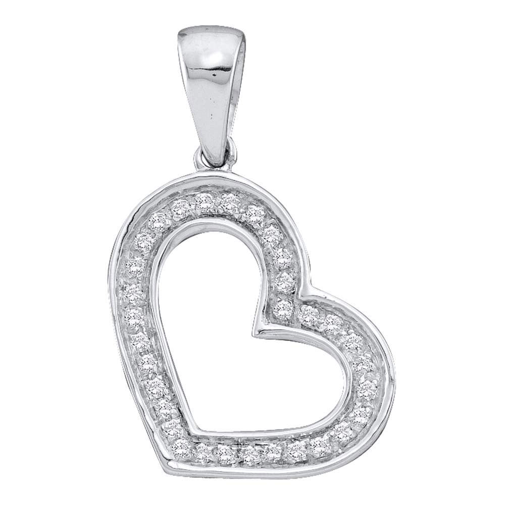 14kt White Gold Womens Round Diamond Heart Pendant 1/10 Cttw