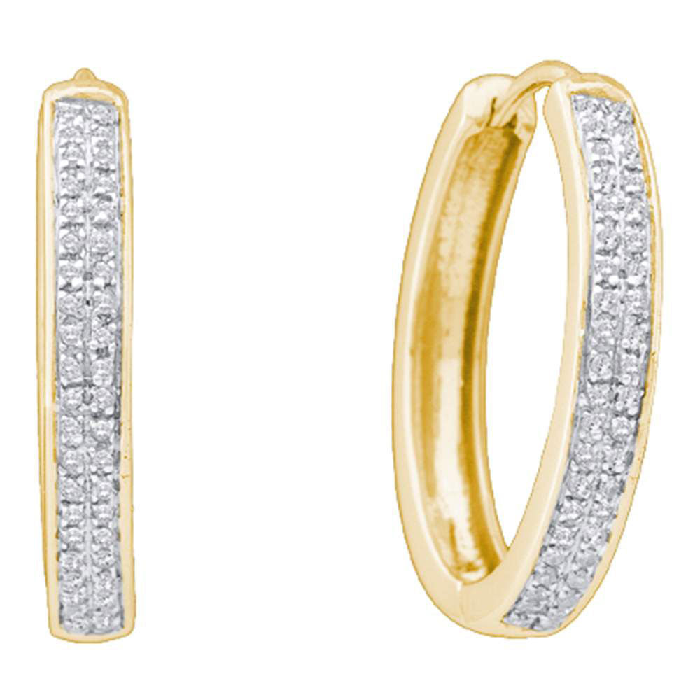 10kt Yellow Gold Womens Round Diamond Hoop Earrings 1/4 Cttw