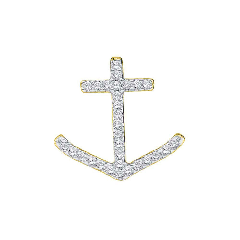 14kt White Gold Womens Round Diamond Anchor Nautical Pendant 1/4 Cttw