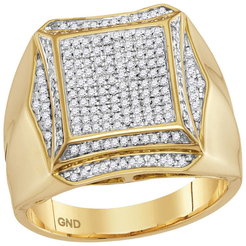 10kt Yellow Gold Mens Round Diamond Square Cluster Ring 5/8 Cttw