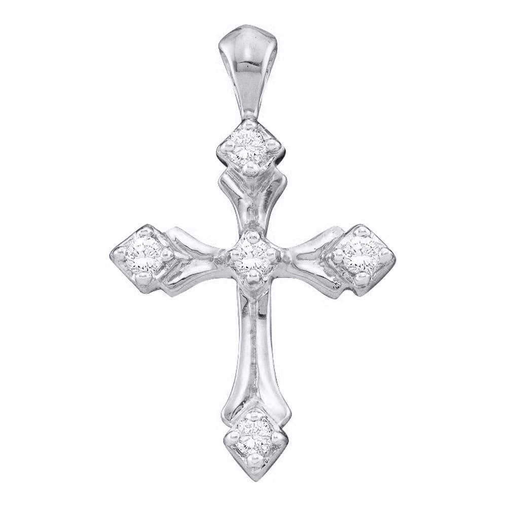 14kt White Gold Womens Round Diamond Cross Pendant 1/10 Cttw