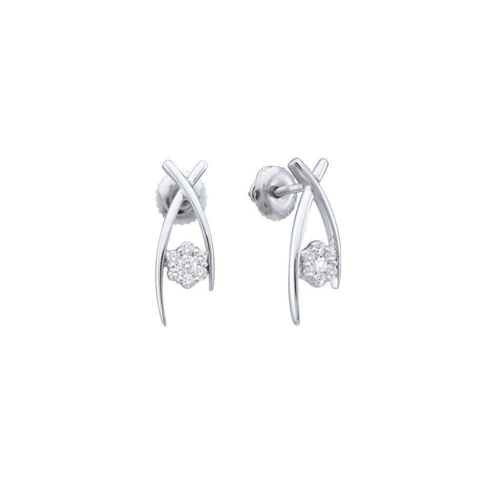 10kt White Gold Womens Round Diamond Cluster Earrings 1/4 Cttw