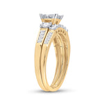 10kt Yellow Gold Princess Diamond Bridal Wedding Ring Band Set 1 Cttw