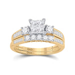 10kt Yellow Gold Princess Diamond Bridal Wedding Ring Band Set 1 Cttw