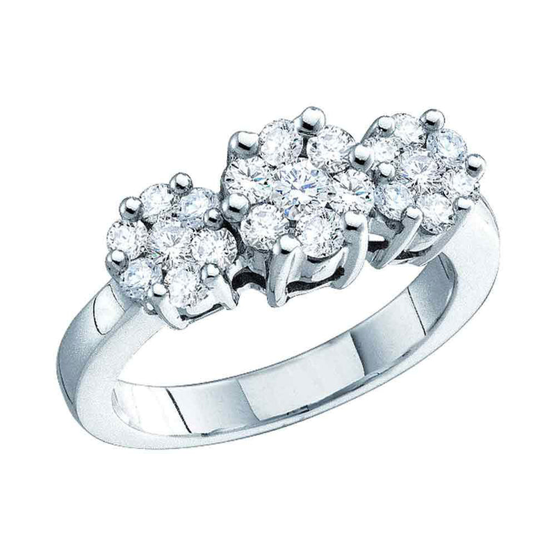 10kt White Gold Womens Round Diamond Triple Flower Cluster Ring 1/4 Cttw