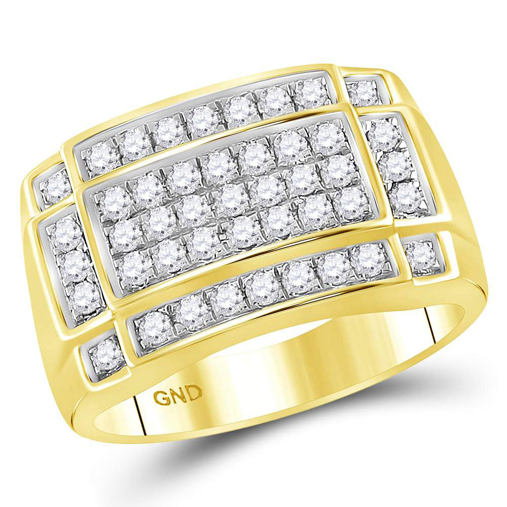 10kt Yellow Gold Mens Round Diamond Rectangle Cluster Ring 1 Cttw